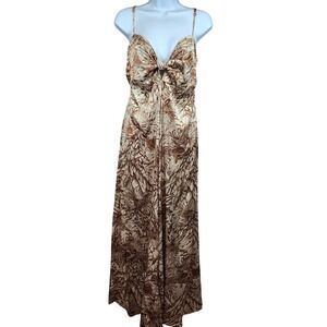 Aaka Tropical Leaf Print Jumpsuit Women's Large L Tie Back Cutout Wide‎ Leg
